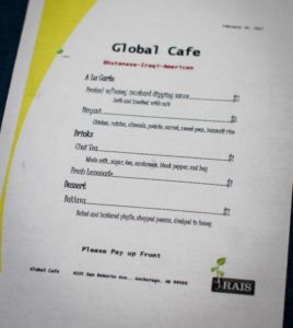 Menu from the RAIS Mock Restaurant training.