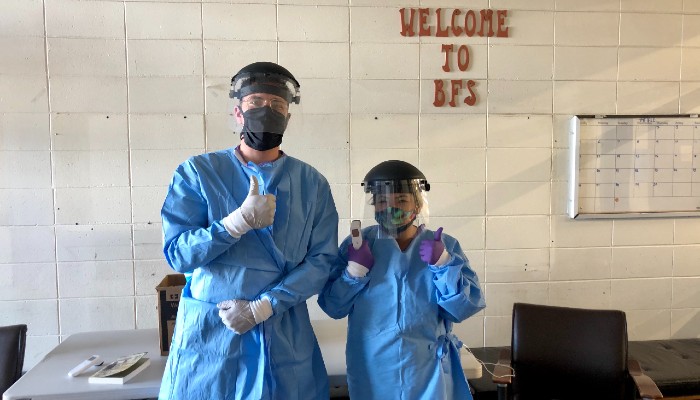 Staff in PPE at Brother Francis Shelter